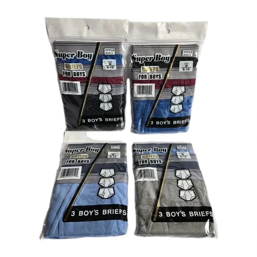 NEW Lot Of‎ 4 3-packs Boys Briefs M 8-10 Assorted Colors Underwear Super Boy